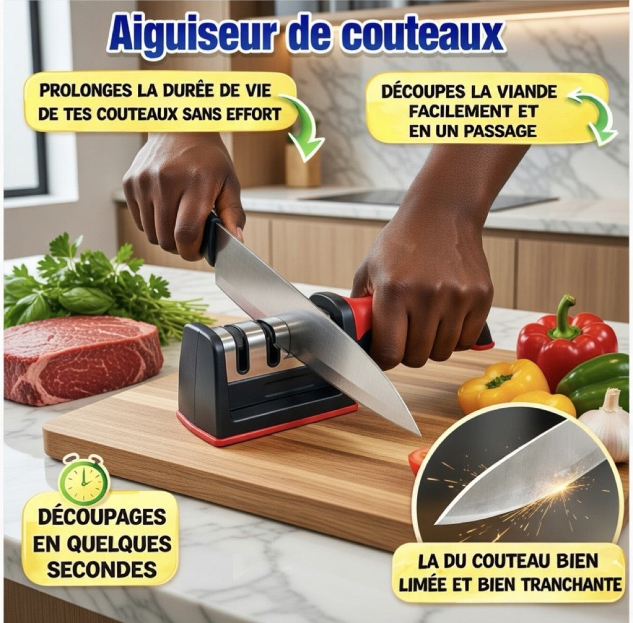 Aiguiseur de couteaux — Coupez net, sans effort, en secondes