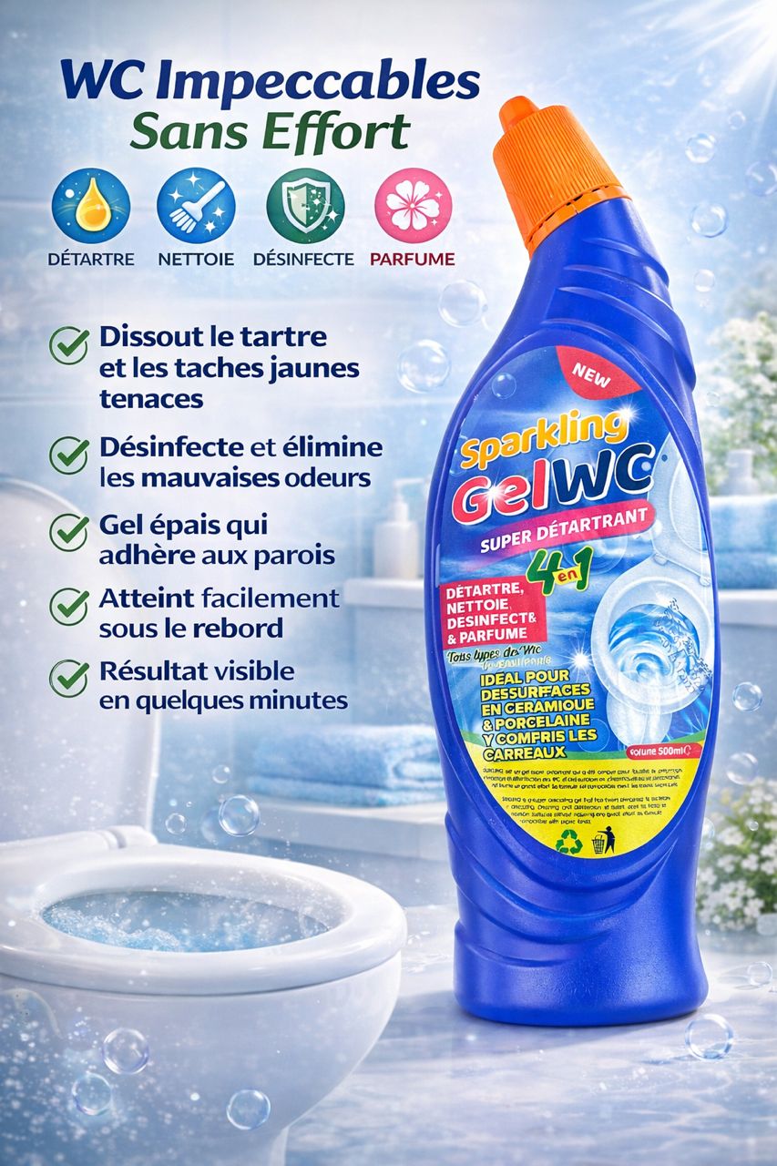 Gel WC 4 en 1 – Fini le Tartre, Brillance Garantie !