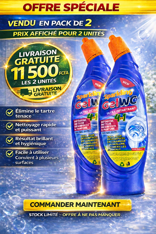 2 Bouteilles Gel WC 4 en 1 – Fini le Tartre, Brillance Garantie !